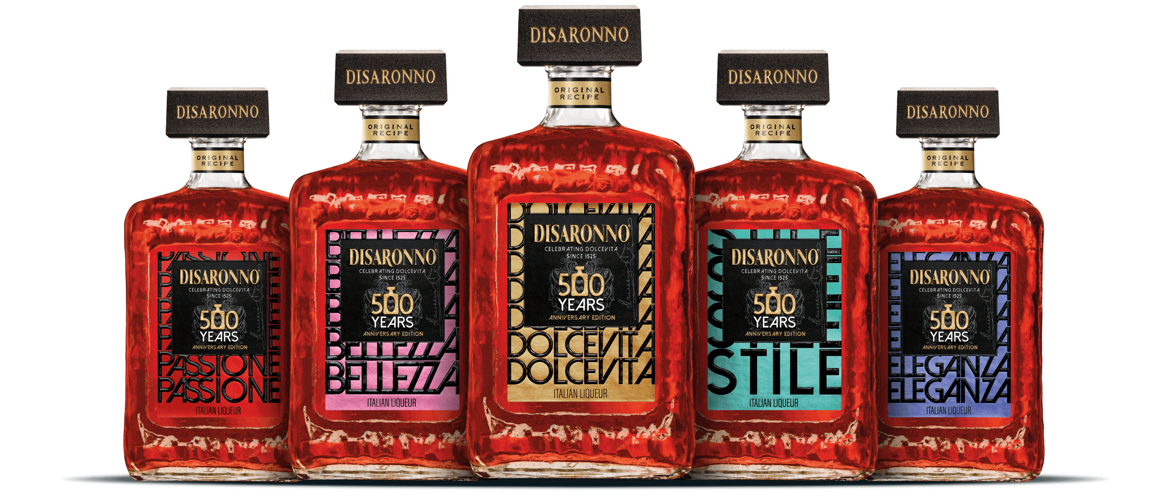Five bottles of Disaronno Limited Edition Collection